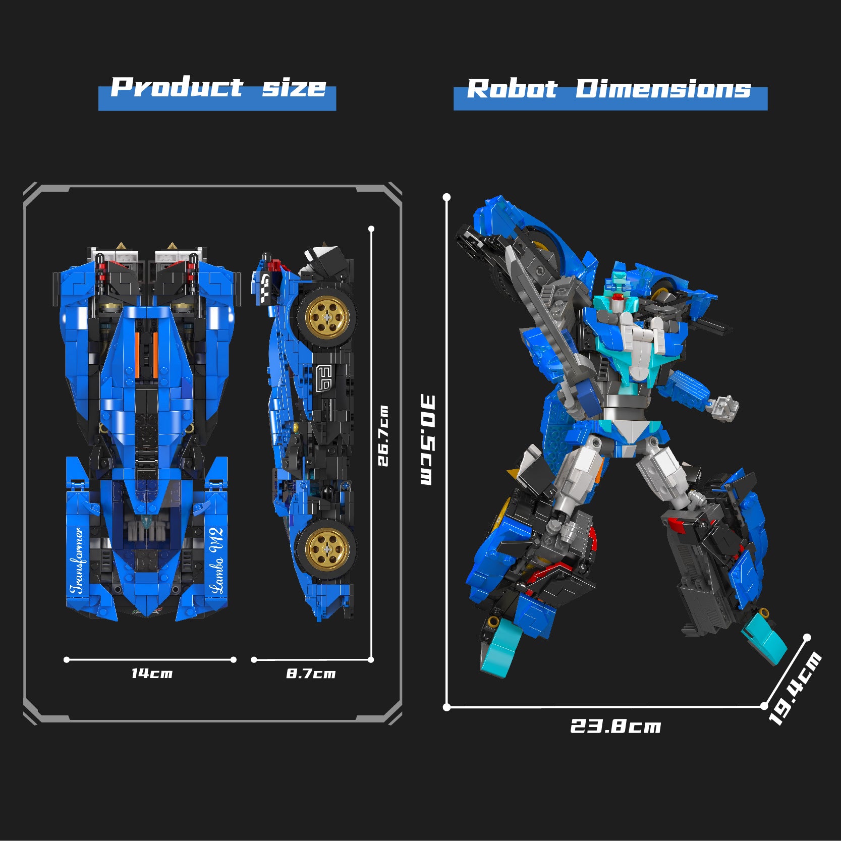 Παιχνίδι κατασκευών 2 in 1 Transformer Lambo V12, Mould King