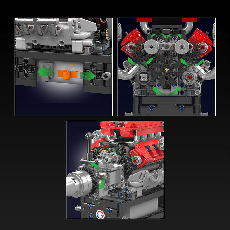FE Κινητήρας V8, Mould King, Μαύρο Κόκκινο